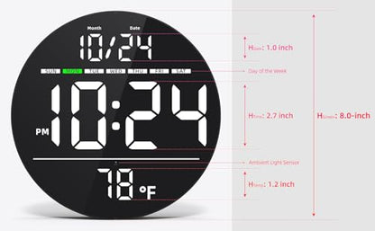 Digital Wall Clock with Large LED Display, Date, Temperature, Auto-Brightness | Small [PLUG-IN] Clock | Modern Electric Wall Clock for Bedroom, Classroom, Living Room, Home, Office, Farmhouse – White - color: White
