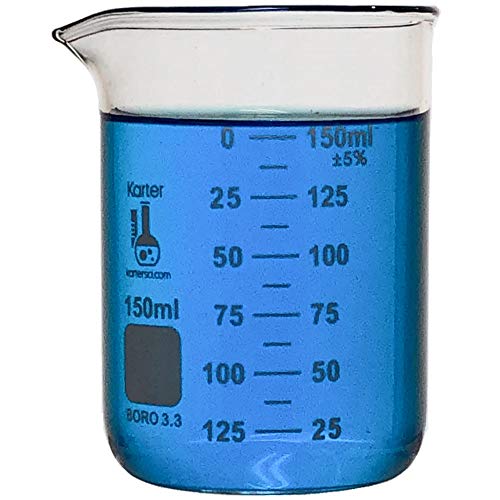 150ml Beaker, Low Form Griffin, Borosilicate 3.3 Glass, Double Scale, Graduated, Karter Scientific (Single) - size: 150ml, style: Pack of 1