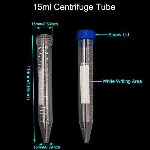 Conical Centrifuge Tubes 15ml 100 Pcs Sterile Plastic Tubes with Screw Caps - size: 15ml-100pcs