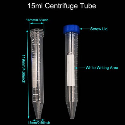 Conical Centrifuge Tubes 15ml 100 Pcs Sterile Plastic Tubes with Screw Caps - size: 15ml-100pcs