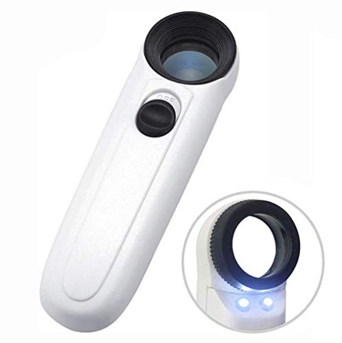 40X Handheld Magnifier Magnifying Glass Loupe Lens for Reading Jewelry Watch Repair Tool with 2 LED Light