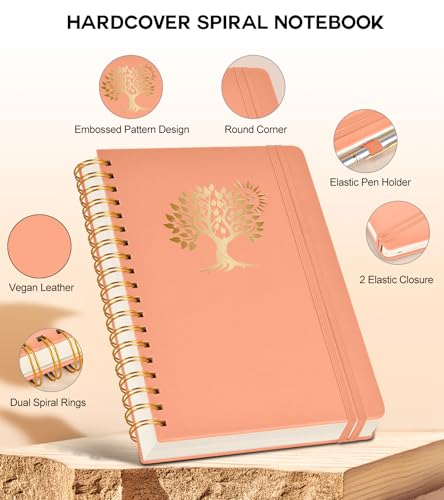 PERCUN Spiral Notebook 300 Numbered Lined Pages Hardcover Journal 5.9"x8.5" - color: Pink, size: A5 size (5.9in x 8.5in)