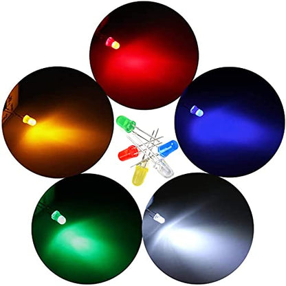Adeept Clear LED Diodes, 3mm 5mm 2 Pin Round Assorted 5 Colors Kit, 500 Pcs - style: 500pcs-5mm LED