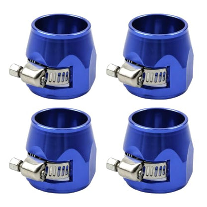 Aluminum Hose End Finisher Clamp, Universal Fit, Red Chrome Finish, 4pcs Set for Stainless Steel and Rubber Hoses, Model (Blue, 12AN) - color: Blue, size: 12AN