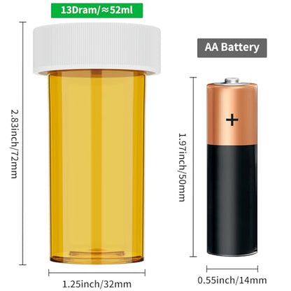 Empty Plastic Medicine Pill Bottles with Child Resistant Caps (12 Pack), 13 Dram Small Prescription Vial Medicine Containers Travel Pill Bottles Clear Pill Case Organizers - size: 13 Dram (12 Pack)