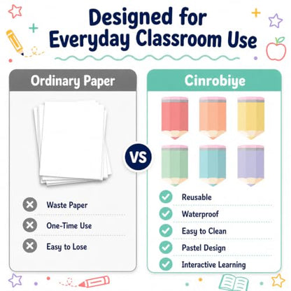 Cinrobiye 24 Pcs Dry Erase Stickers for Classroom Tables, Reusable Writable Decals with 2 Scrapers, Waterproof Dry Erase Spots for Desks, Whiteboards, Walls, Teacher Classroom School Supplies - color: Pencil