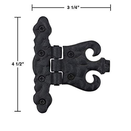 Renovators Supply Manufacturing Pack of 2 Cabinet Door Hinge with Hardware 4.5 in. Black Wrought Iron Rust Resistant Flush Mount Hinge for Cabinets - size: Pack of 2