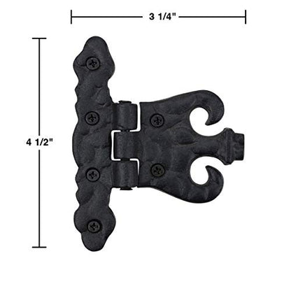 Renovators Supply Manufacturing Pack of 2 Cabinet Door Hinge with Hardware 4.5 in. Black Wrought Iron Rust Resistant Flush Mount Hinge for Cabinets - size: Pack of 2