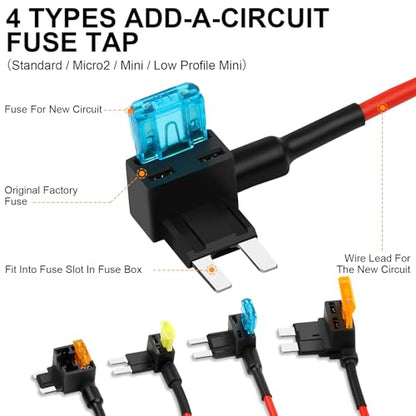 Cooclensportey 16 Pack 4 Types Fuse Tap, 12V Car Add a Circuit Fuse Tap Kit