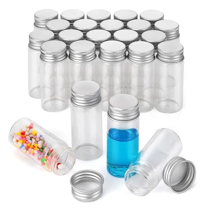 24Pcs 30mL Tiny Jars Clear Glass Vials, Silver Aluminum Screw Caps