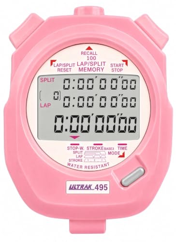 ULTRAK 495 Pink Stopwatch, 100 Dual Split Memory, 3-Row Display for Coaches - color: Pink