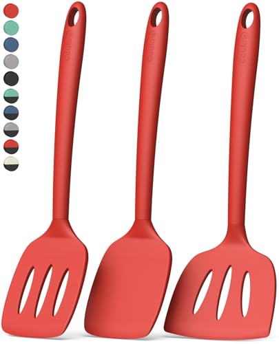 Coukre 3 Pack Silicone Spatula Set, Heat Resistant to 500°F, BPA-Free - color: PureRed