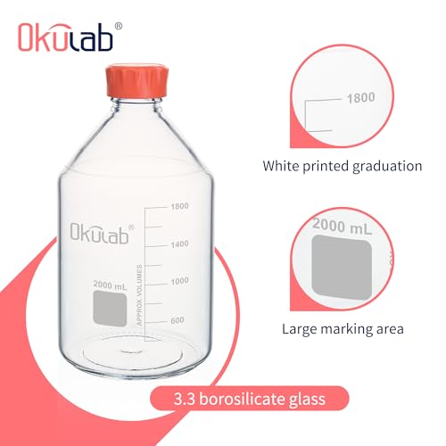 2000ml Round Media Storage Bottles, 3.3 Borosilicate Glass Media Bottles, with GL45 Screw Caps in PP Materia, GL45RB2000A1 - style: 1pc of 2000ml