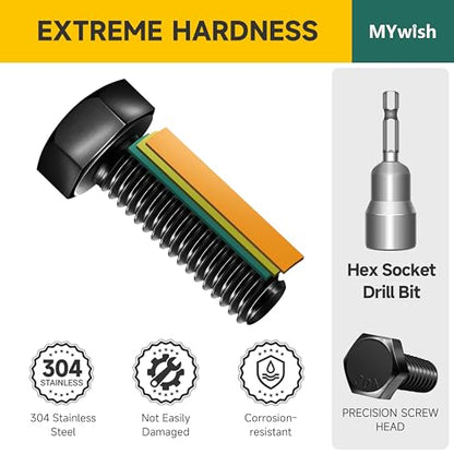 Mywish 254Pcs Nuts and Bolts, 1/4 20 5/16 18 3/8 16 Bolt, Heavy Duty 304 Stainless Steel Bolts and Nuts Kit with Flat Spring Washers, Fully Threaded & Black Oxided, 10 Common Size - size: 254 Pcs Mixed Size Kit - Black