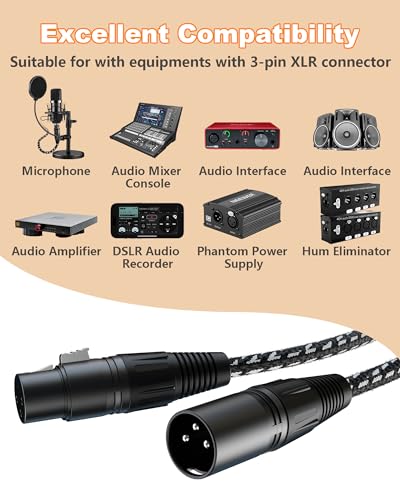 XLR Cables 18ft 2Pack,XLR Microphone Cable,OFC Shielded Braided - color: Black-White, size: 18 Feet