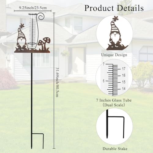 Gnome Rain Gauge Outdoor, Metal Rain Gauges - color: Gnome-Mushroom