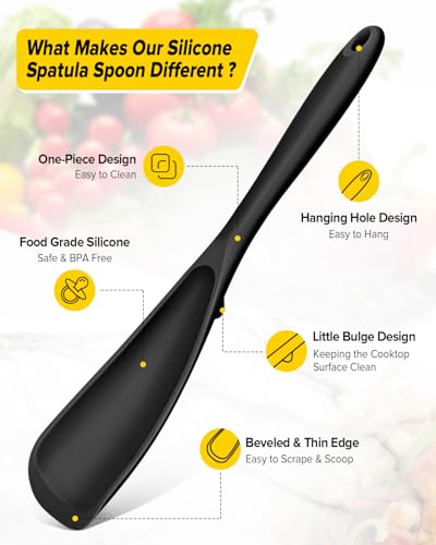BUNDLEPRO Silicone Cooking Spoons for Nonstick Cookware, One-Piece, 2 Pack - color: Black