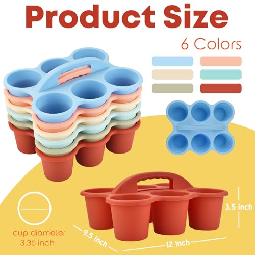 ALINK 6 Pack Classroom Caddy Storage Basket Organizer with Handle, Plastic Drink Cup Caddy Holder, 6 Compartments for Table, Office, Arts, Crafts, Crayon, Marker, Pencil, School Supplies - Macaroon - color: Macaroon