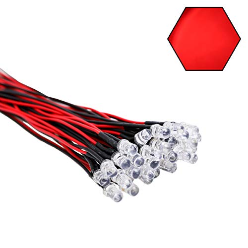 30pcs 12 Volt 5mm Red LED Lights Emitting Diodes Pre Wired 7.9 inch DC 12v LED Light Clear Lens Small LED Lamps - color: [05] Red / 30 Pcs, style: 5mm Solid Light