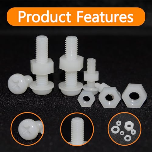 500 Pcs White Nylon Plastic Pan Round Head Screws Bolts and Nuts and Gaskets Metric Full Threaded Hex Head Screws Bolts and Nuts and Washers Assortment Set - M2/M2.5/M3/M4/M5/M6 (Pack of 2) - size: M2,M2.5,M3,M4,M5,M6 (Pack of 2)