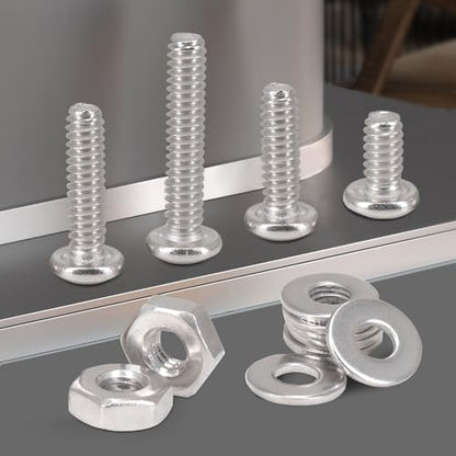 375PCS Bolt Combination kit # 6 Machine Screw with Locking Washer and Flat Washer, 304 Stainless Steel Phillips Round Head Screws nut and Bolt kit(3/8 inch, 1/2 inch, 5/8 inch, 3/4 inch) - size: 3.5 mm, style: Round head machine screw