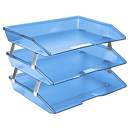 Acrimet Facility 3 Tier Letter Tray, Side Load, Letter Size/A4, Desktop File Organizer, Plastic (Clear Blue Color) - color: Clear Blue