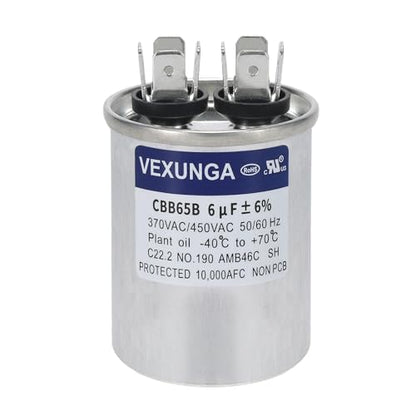 VEXUNGA 6uF 6 MFD 370VAC 440VAC 450VAC 50/60Hz CBB65B Round Run Start Capacitor for AC Unit Fan Motor Start or Pool Pump or Air Condenser Straight Cool - style: [V02] 6uF Round