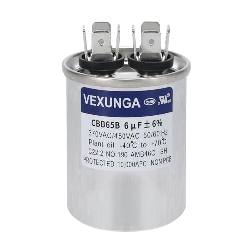 VEXUNGA 6uF 6 MFD 370VAC 440VAC 450VAC 50/60Hz CBB65B Round Run Start Capacitor for AC Unit Fan Motor Start or Pool Pump or Air Condenser Straight Cool - style: [V02] 6uF Round