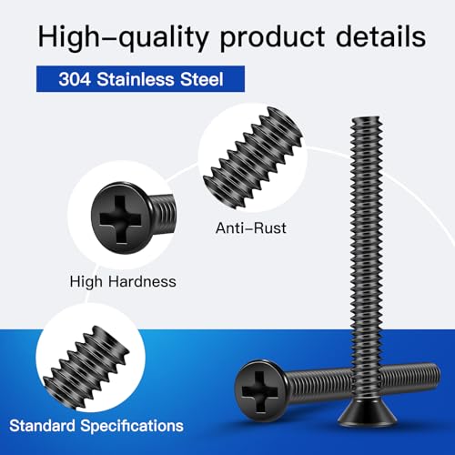 126Pcs Long Electrical Outlet Screws, #6-32#8-32 Wall Plate Switch Screws, Flat Head Phillips Machine Screws for Outlets, Light Switches & Deep, 304 Stainless Steel Black, with Tool - color: Black, size: #6#8 126Pcs