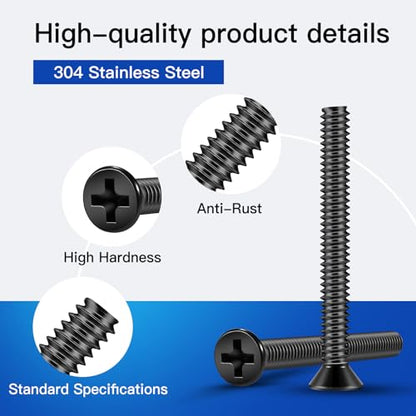 126Pcs Long Electrical Outlet Screws, #6-32#8-32 Wall Plate Switch Screws, Flat Head Phillips Machine Screws for Outlets, Light Switches & Deep, 304 Stainless Steel Black, with Tool - color: Black, size: #6#8 126Pcs