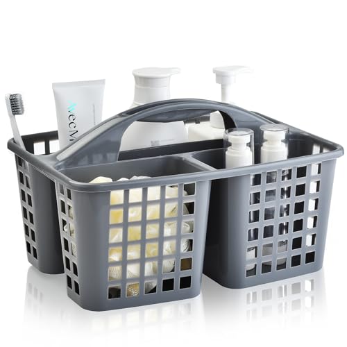 ALINK Plastic Shower Caddy Basket with Compartments, Portable Divided Cleaning Supply Storage Organizer with Handle for College Dorm Bathroom - Gray - color: Gray