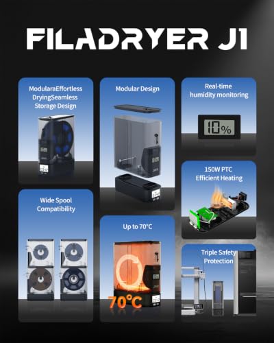 JAYO J1 Filament Dryer Box for 3D Printer Filaments, 150W PTC, Up to 70°C - color: J1 Black