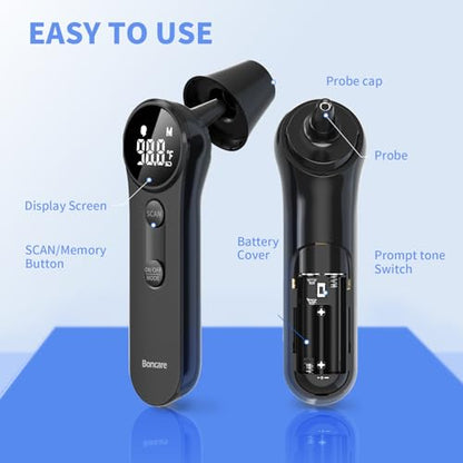 Boncare Thermometer for Adults, Kids, Accurate Digital Forehead Thermometer - color: Black