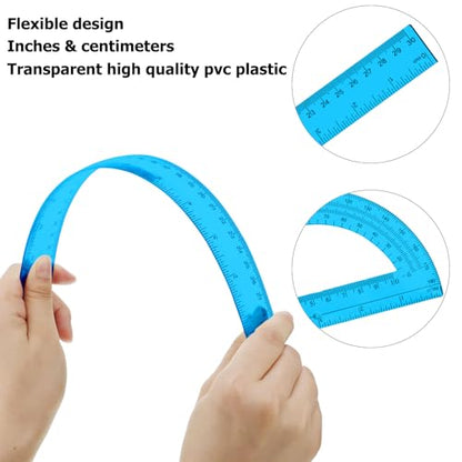 2 Packs 12 Inch Plastic Ruler and 6 Inch Plastic Protractor Set Clear Math Geometry Set Classroom Set Angle Detector School Supplies Classroom Ruler Home Office Drawings (Blue) - color: Blue
