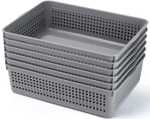 6 Pack Turn in Trays Classroom, Plastic Paper Trays, Gray