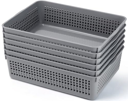 6 Pack Turn in Trays Classroom, Plastic Paper Trays, Gray