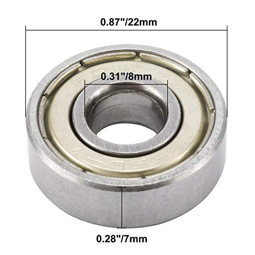 DasMarine 100 PCS 608 ZZ Skateboard Bearings,Double Shielded Miniature Deep Groove Ball Bearings for Skating/Skateboarding(8mm x 22mm x 7mm)