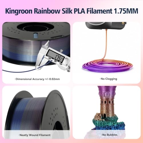 Kingroon Silk PLA Filament 1.75mm Rainbow Color Changing Filament 3D Printer Filament 1kg Dimensional Accuracy ±0.02mm,Fit Most 3D Printer(Universe) - color: 1kg Universe