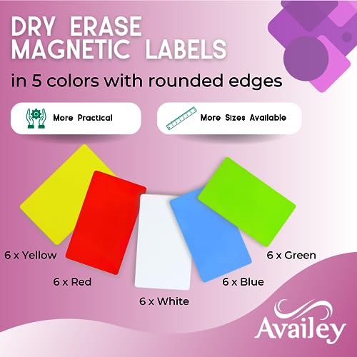 Availey 30 Pieces (3 x 5) - Full Colored Magnetic Dry Erase Labels - Reusable Strips for Classroom Home Office Garage Refrigerator Blank Writable Erasable Cards Name Tags Students Locker Shelf - color: Full Colored, size: 5 x 3 Inch