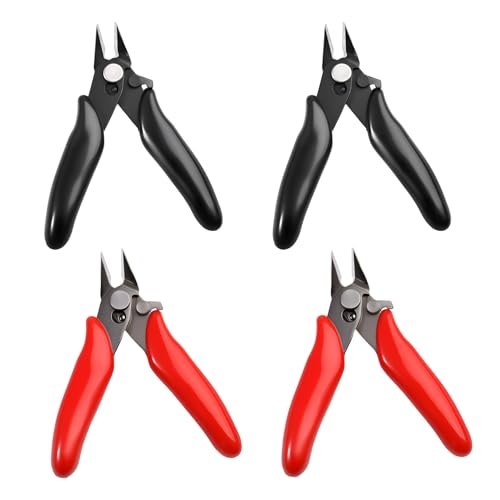 3.5-Inch Mini Cutter with Lock, 4 Pcs Precision Flush Cutters, Spring Loaded Micro Wire Cutter Diagonal Side Cutters Nipper, Soft Copper Wire Snip for Electronics, Model Sprue, Jewelry Making