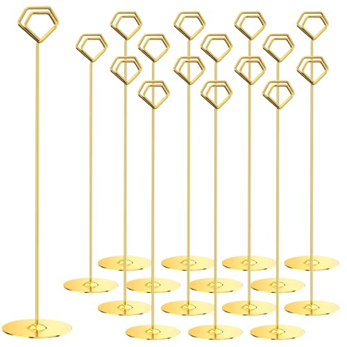 Urban Deco 16PK Table Number Holders 12 Inches Place Card Holder Metal Table Card Holders Picture Holders For Tables, Card Holder Stand For Wedding Décor Gold Sign Holder