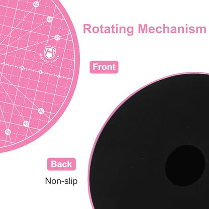Headley Tools 10"x10" Round Rotating Cutting Mat, Self Healing Mat with 360-Degree Rotation & Anti-Slip Base, Sewing Board Cutting Mat Perfect for Fabric Quilting Leather Hobby Project, Pink - color: Pink, size: 10"L x 10"W