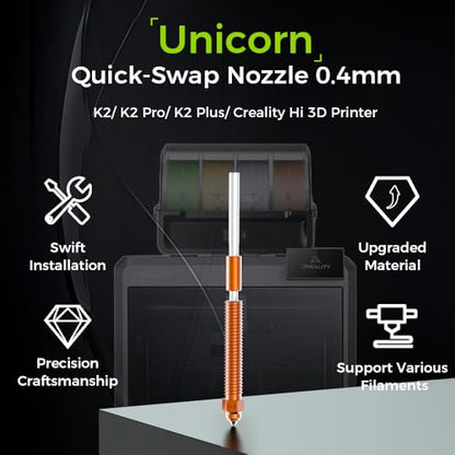 Creality K2 Plus/ K2 Pro Nozzle, Original K2 Unicorn Quick Swap Nozzle with Titanium Alloy Heat Break, Copper Alloy Hardened Steel, High Flow High Speed Printing for Creality Hi Combo (0.4mm) - style: 0.4mm