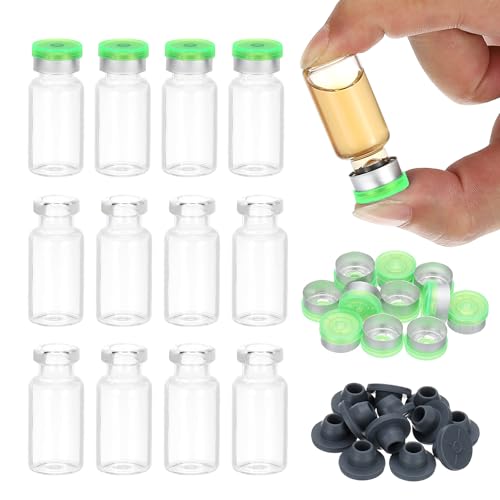 PATIKIL 12pcs 3ml Clear Borosilicate Glass Sample Vials with Aluminum Plastic Cap and Rubber Stopper for Lab Solid Liquid Powder Storage, Green Silver Tone - color: Clear/Green Silver Tone, size: 3ml