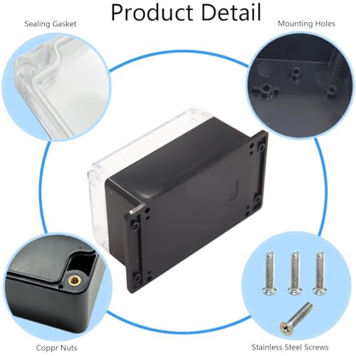 Junction Box IP65 Waterproof ABS Plastic Electrical Project Case Power Junction Boxes, Clear Cover Project Box with Fixed Ear 6.3x4.33x3.54 inch (160 x 110 x90 mm) - color: Clear, size: 6.30"x4.33"x3.54"