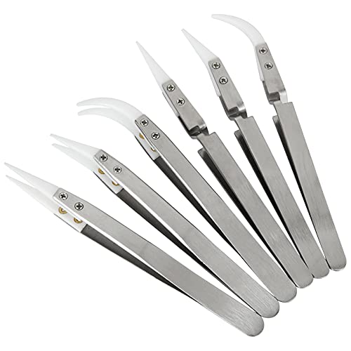 6 Pcs Ceramic Reverse Solder Tweezers, Pointed Curved Tips