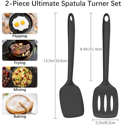 Coukre 2 Pack Silicone Spatula Set,High Heat Resistant, BPA-Free - color: PureBlack