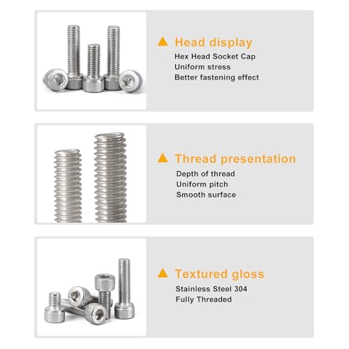 30PCS M8 x 50mm 60mm 70mm 80mm, Hex Socket Head Cap Screws Bolts Nuts Kit, Stainless Steel 304, Metric Allen Drive, Fully Threaded - size: Socket M8x50/60/70/80mm