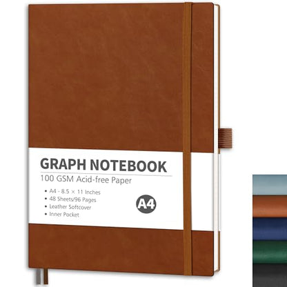 RETTACY Graph Grid Paper Notebook, 96 Pages, A4 Large Size (8.5'' x 11'') - color: Brown, style: Grid