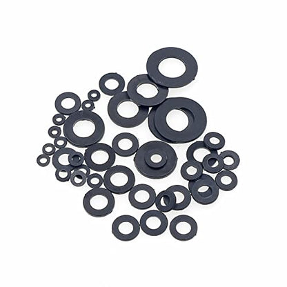 600PCS Metric M2-M10 Black Nylon Flat Washers Spacers Kit - color: Black